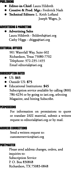 PUBLISHING Editor-in-Chief: Laura Hildreth Creative & Prod  Mgr : Frederick Nash Technical Editors: L  Keith Lofland    
