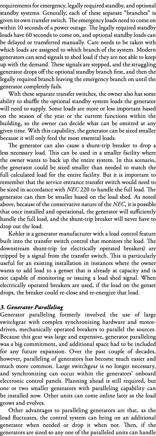 requirements for emergency, legally required standby, and optional standby systems  Generally, each of these separate   
