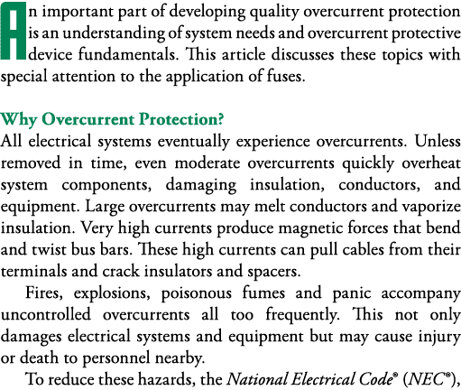 An important part of developing quality overcurrent protection is an understanding of system needs and overcurrent pr   