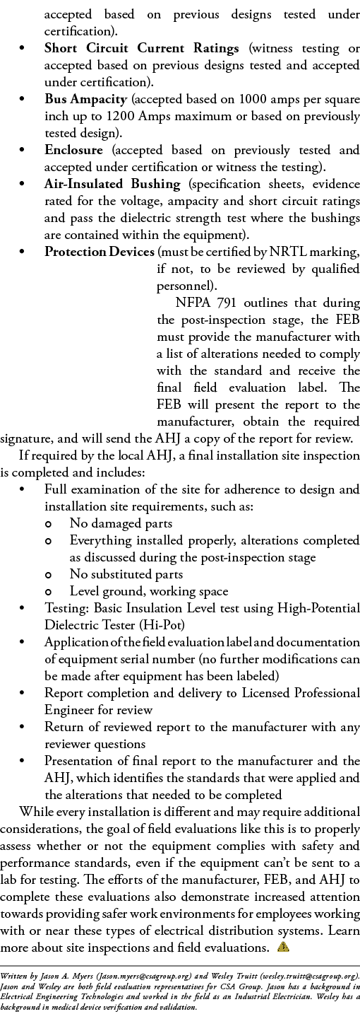 accepted based on previous designs tested under certification)    Short Circuit Current Ratings (witness testing or a   