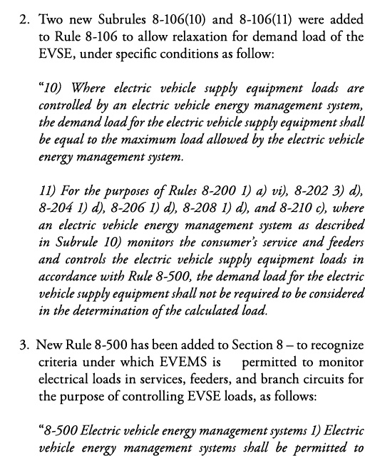2  Two new Subrules 8-106(10) and 8-106(11) were added to Rule 8-106 to allow relaxation for demand load of the EVSE,   