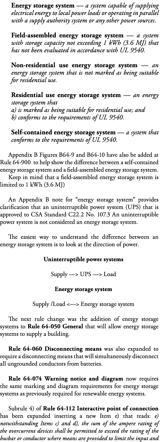 Energy storage system — a system capable of supplying electrical energy to local power loads or operating in parallel   