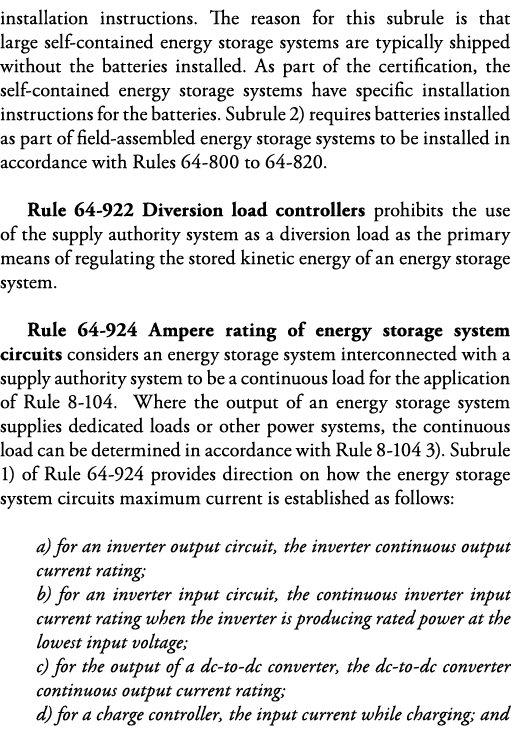 installation instructions  The reason for this subrule is that large self-contained energy storage systems are typica   