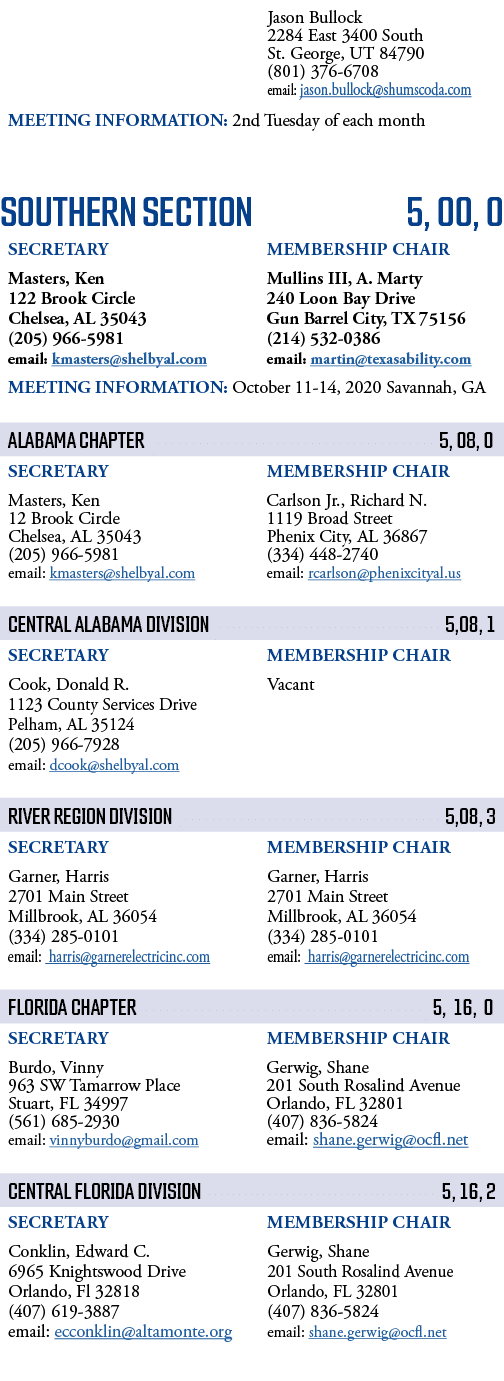    SOUTHERN SECTION 5, 00, 0            