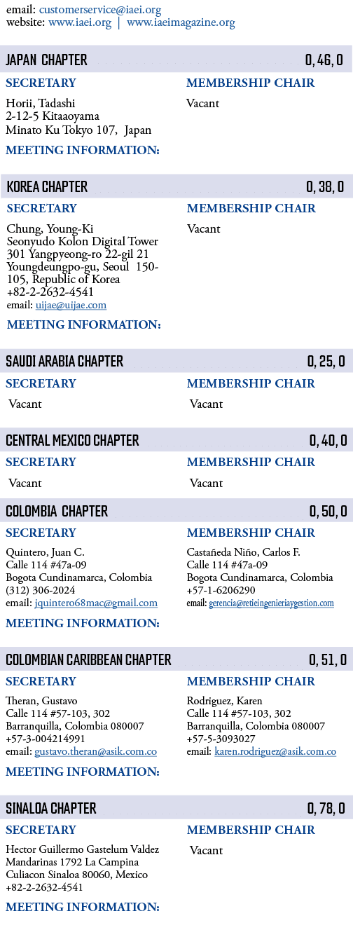  email: customerservice iaei org  website: www iaei org   www iaeimagazine org                    