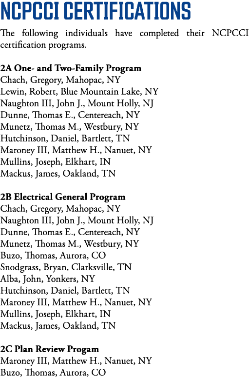 NCPCCI Certifications The following individuals have completed their NCPCCI certification programs  2A One- and Two-F   
