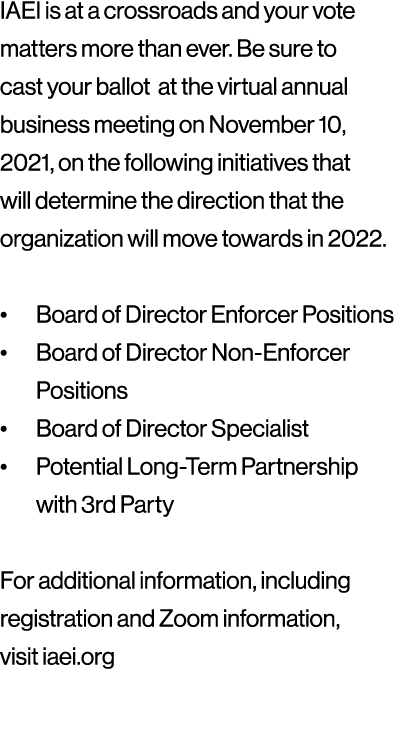 IAEI is at a crossroads and your vote matters more than ever  Be sure to cast your ballot at the virtual annual busin   