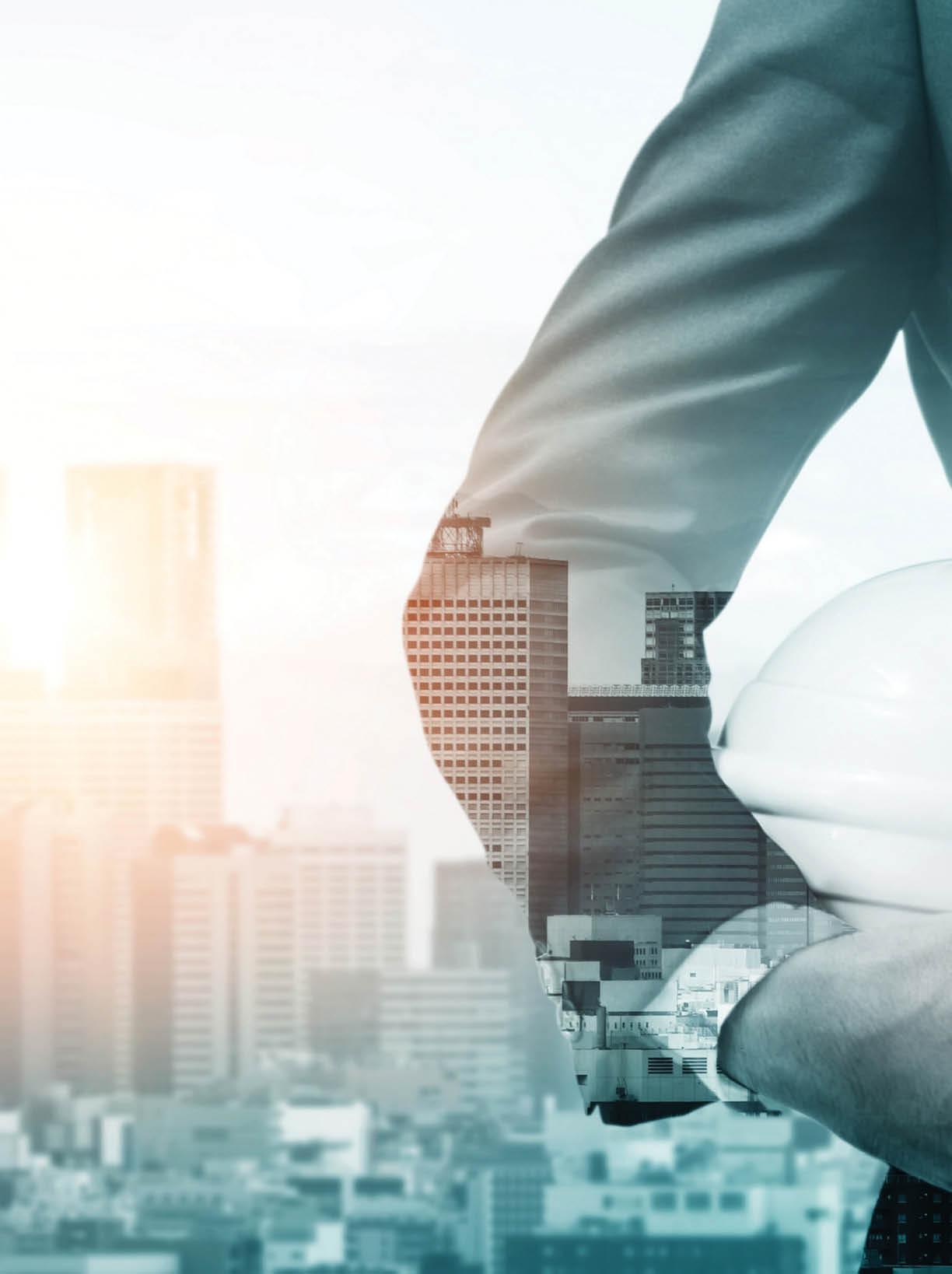 Future building construction engineering project concept with double exposure graphic design  Building engineer, architect people or construction worker working with modern civil equipment technology 