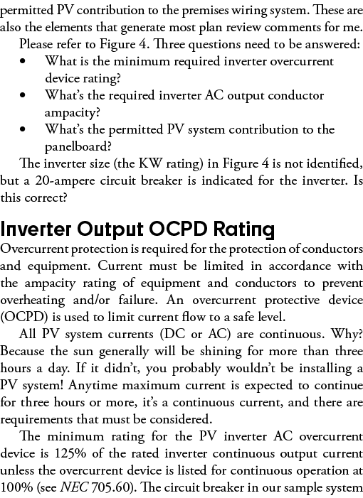 permitted PV contribution to the premises wiring system  These are also the elements that generate most plan review c   