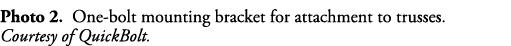 Photo 2  One-bolt mounting bracket for attachment to trusses   Courtesy of QuickBolt 