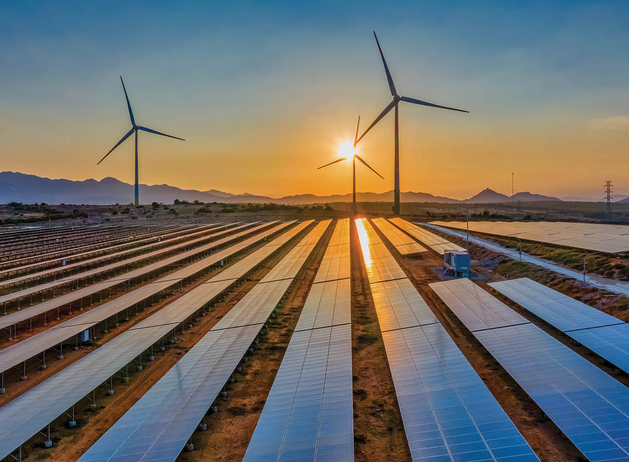 Aerial view of windmill and Solar panel