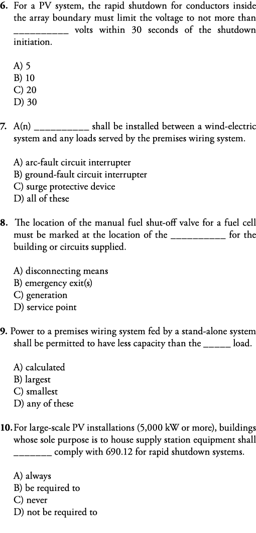 6  For a PV system, the rapid shutdown for conductors inside the array boundary must limit the voltage to not more th   