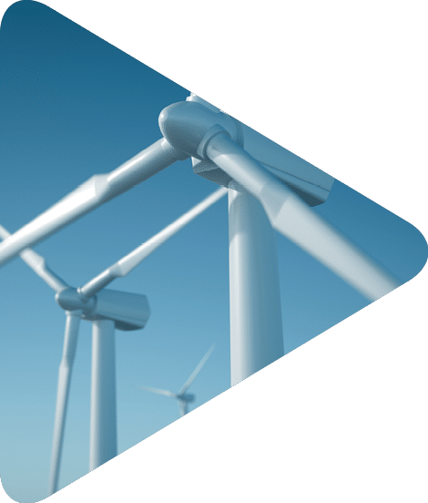 White wind turbine generating electricity on blue sky