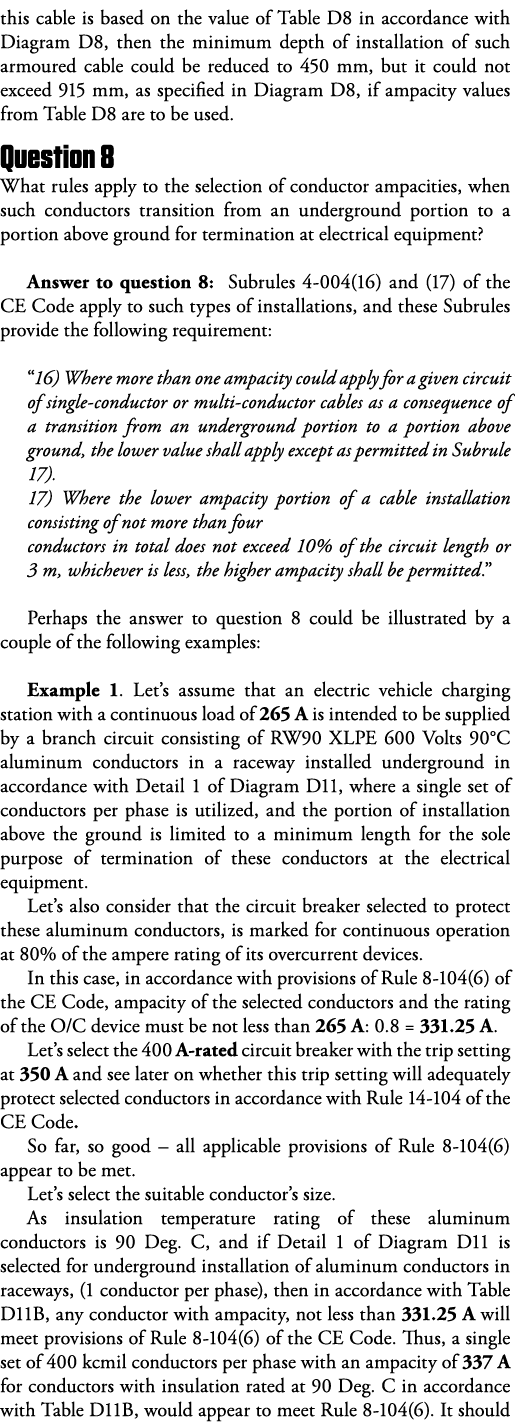 this cable is based on the value of Table D8 in accordance with Diagram D8, then the minimum depth of installation of   