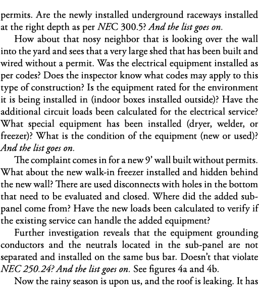 permits  Are the newly installed underground raceways installed at the right depth as per NEC 300 5  And the list goe   