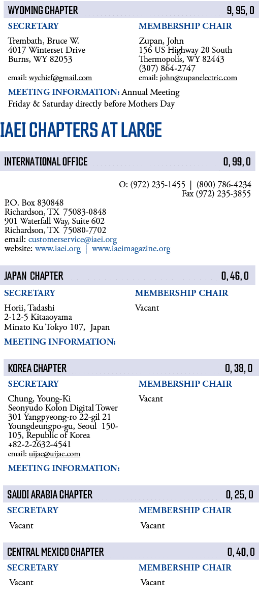     IAEI CHAPTERS AT LARGE                             O: (972) 235-1455   (800) 786-4234                               