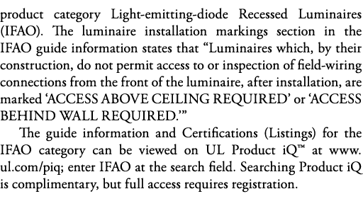 product category Light-emitting-diode Recessed Luminaires (IFAO)  The luminaire installation markings section in the    