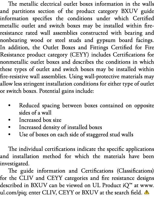 The metallic electrical outlet boxes information in the walls and partitions section of the product category BXUV gui   