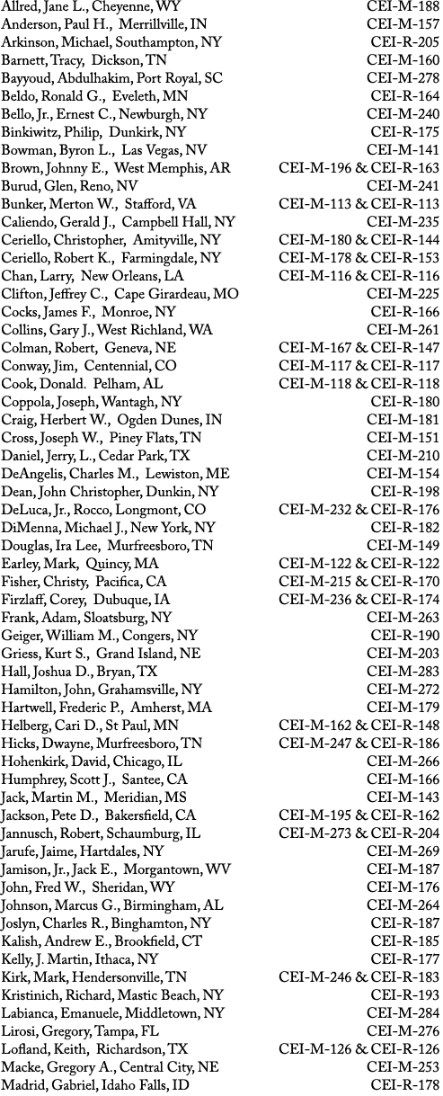 Allred, Jane L , Cheyenne, WY CEI-M-188 Anderson, Paul H , Merrillville, IN CEI-M-157 Arkinson, Michael, Southampton,   