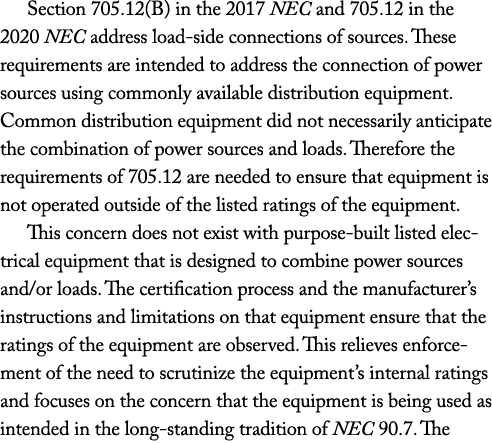 Section 705 12(B) in the 2017 NEC and 705 12 in the 2020 NEC address load-side connections of sources  These requirem   