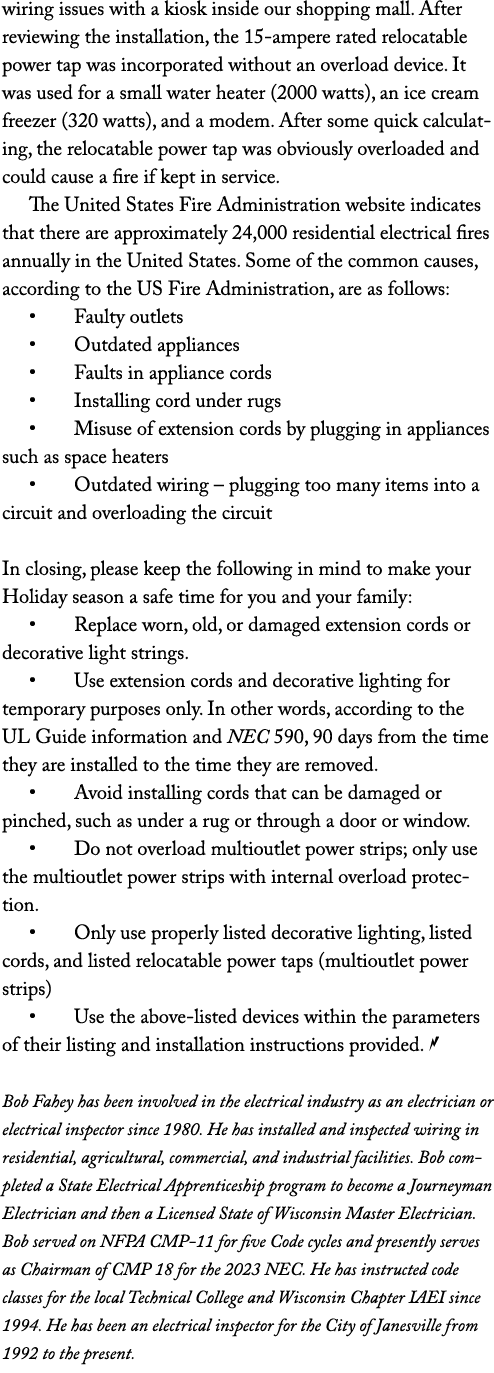 wiring issues with a kiosk inside our shopping mall  After reviewing the installation, the 15-ampere rated relocatabl   
