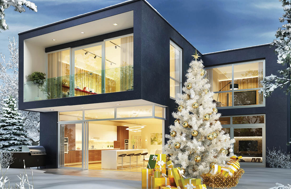 Christmas tree and modern house