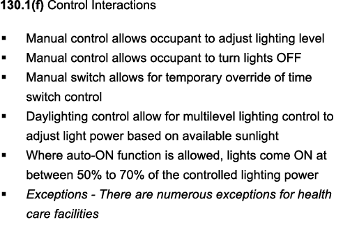 130 1(f) Control Interactions   Manual control allows occupant to adjust lighting level   Manual control allows occup   