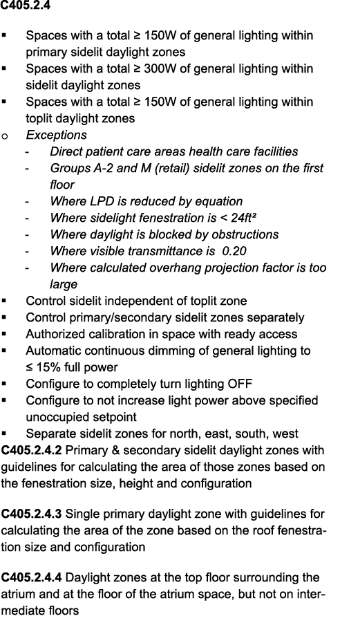 C405 2 4   Spaces with a total   150W of general lighting within primary sidelit daylight zones   Spaces with a total   