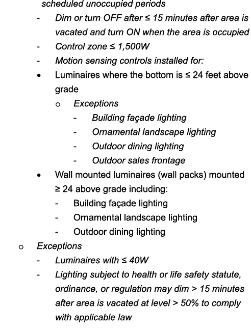 scheduled unoccupied periods - Dim or turn OFF after   15 minutes after area is vacated and turn ON when the area is    
