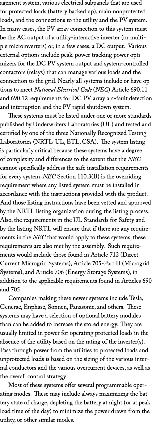 agement system, various electrical subpanels that are used for protected loads (battery backed up), main nonprotected   