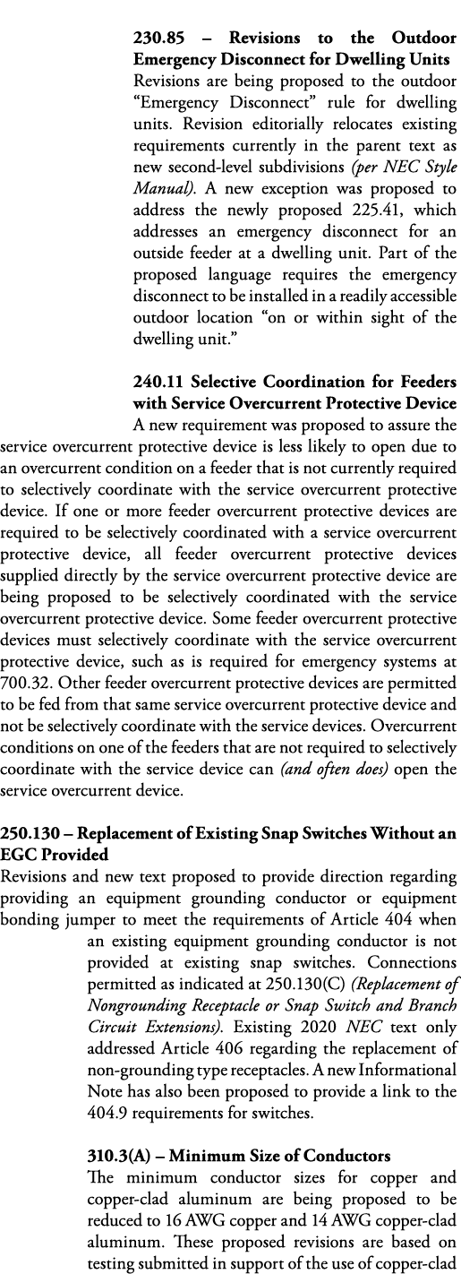  230 85   Revisions to the Outdoor Emergency Disconnect for Dwelling Units Revisions are being proposed to the outdoo   