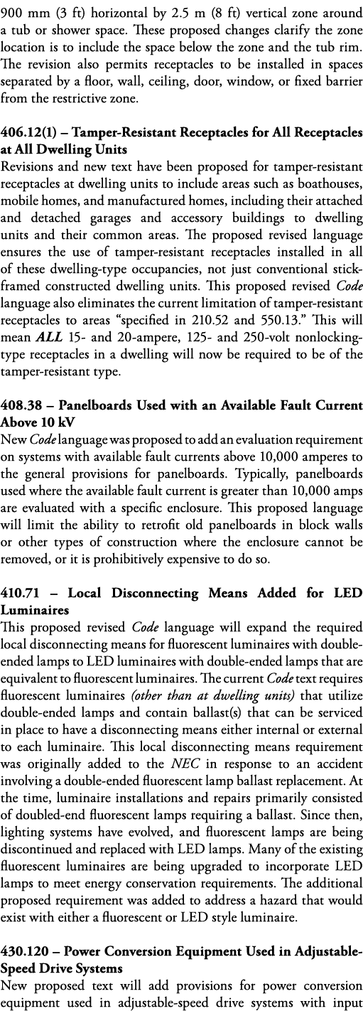 900 mm (3 ft) horizontal by 2 5 m (8 ft) vertical zone around a tub or shower space  These proposed changes clarify t   