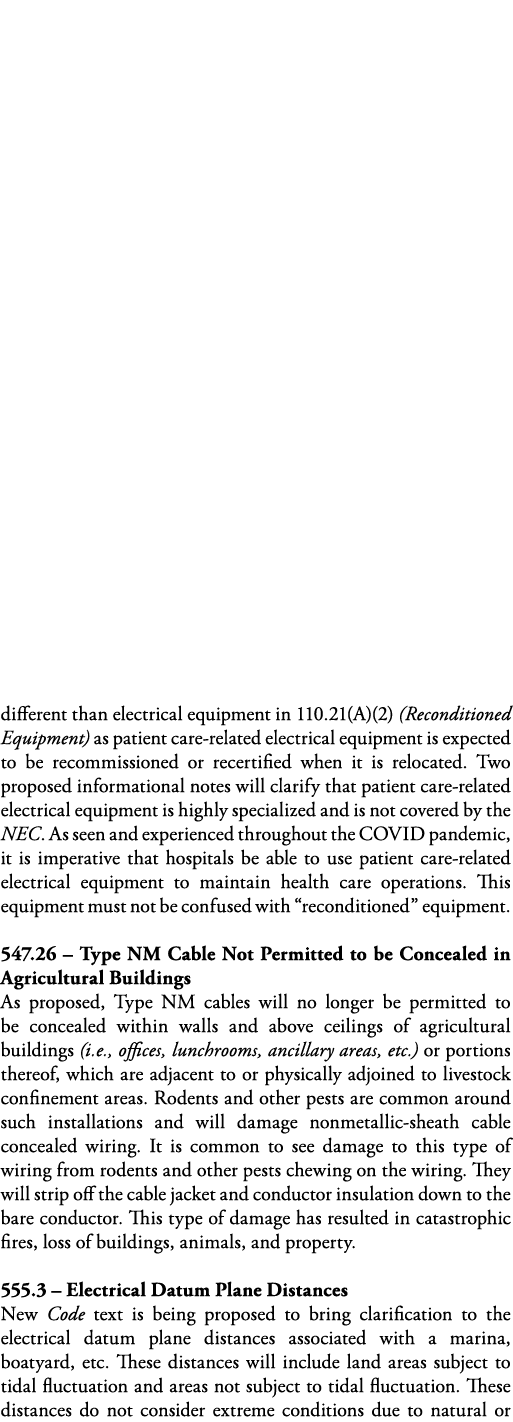 different than electrical equipment in 110 21(A)(2) (Reconditioned Equipment) as patient care-related electrical equi   