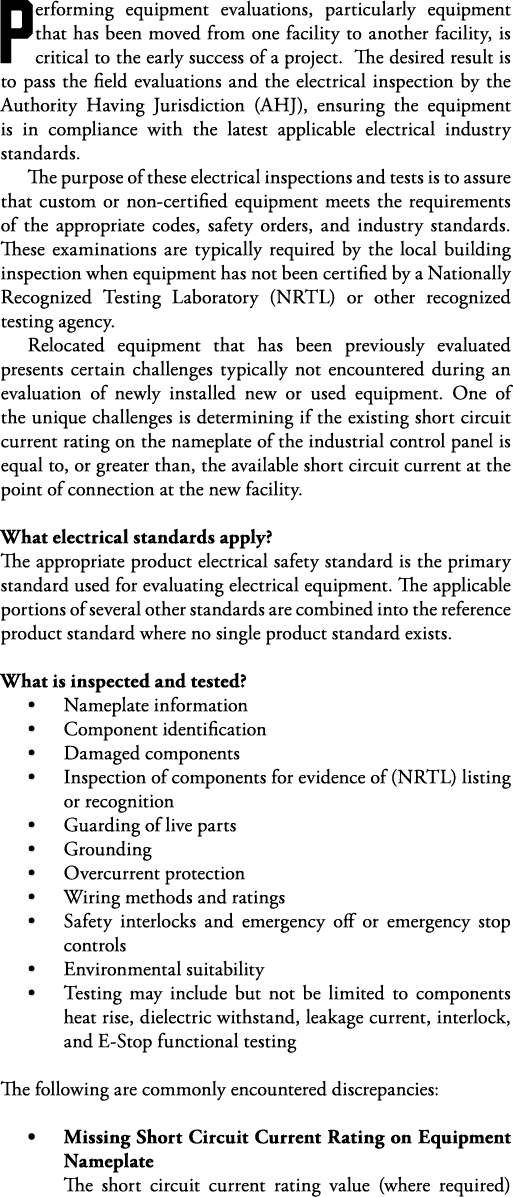 Performing equipment evaluations, particularly equipment that has been moved from one facility to another facility, i   