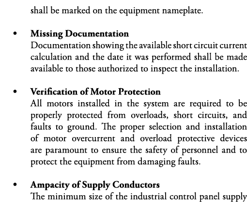shall be marked on the equipment nameplate     Missing Documentation Documentation showing the available short circui   