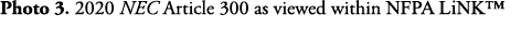 Photo 3  2020 NEC Article 300 as viewed within NFPA LiNK  