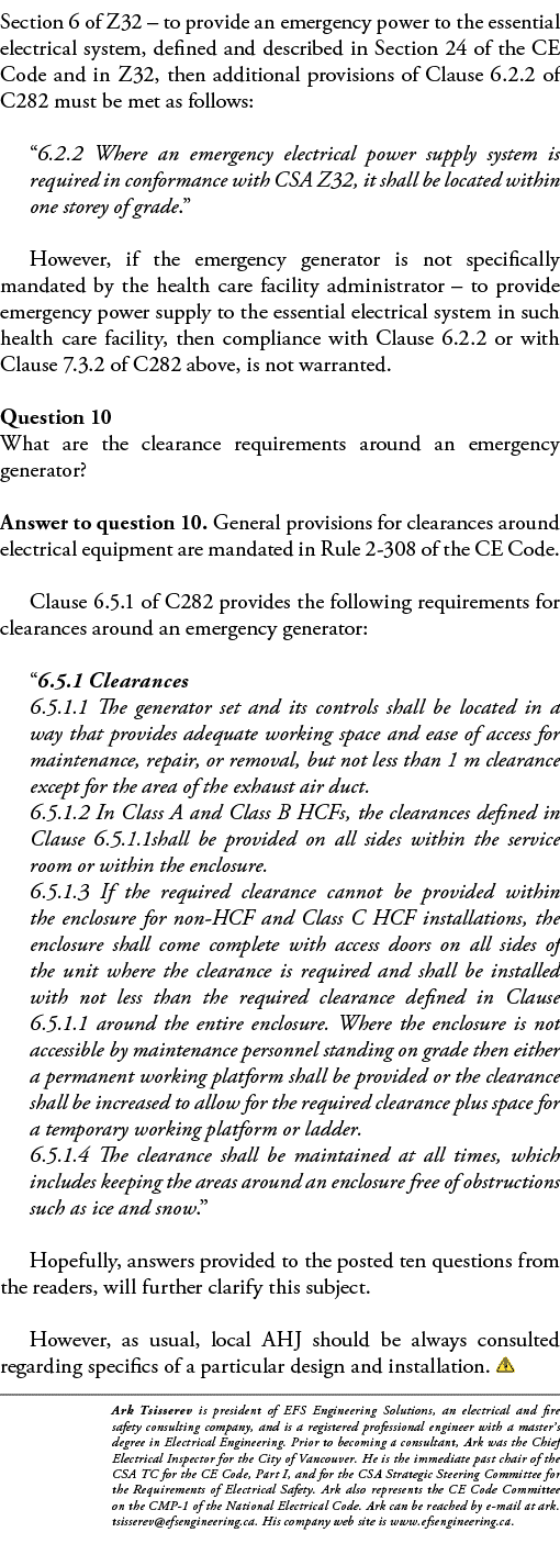 Section 6 of Z32   to provide an emergency power to the essential electrical system, defined and described in Section   