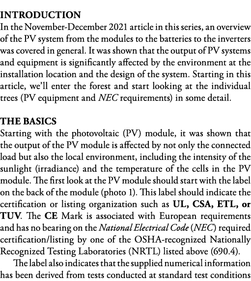Introduction In the November-December 2021 article in this series, an overview of the PV system from the modules to t   