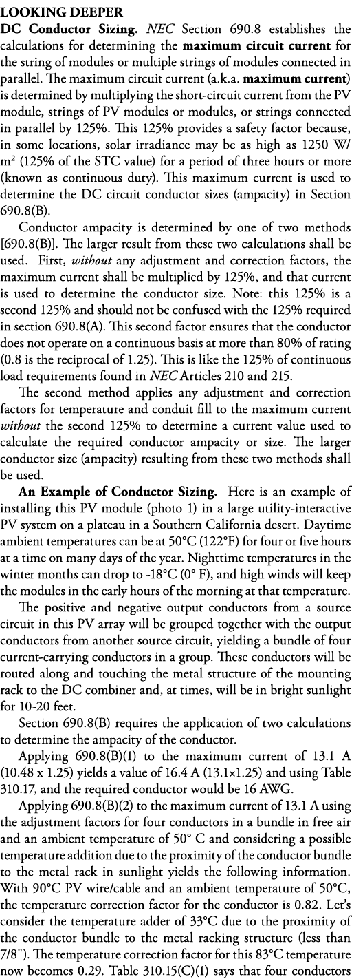 LOOKING DEEPER DC Conductor Sizing  NEC Section 690 8 establishes the calculations for determining the maximum circui   