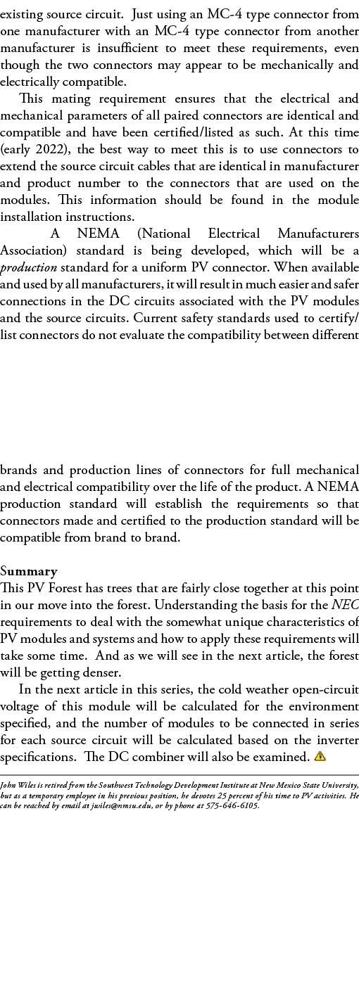 existing source circuit  Just using an MC-4 type connector from one manufacturer with an MC-4 type connector from ano   