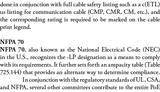 done in conjunction with full cable safety listing such as a c(ETL)us listing for communication cable (CMP, CMR, CM,    