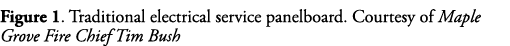 Figure 1  Traditional electrical service panelboard  Courtesy of Maple Grove Fire Chief Tim Bush 