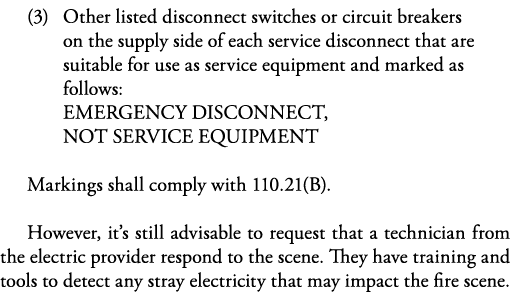 (3) Other listed disconnect switches or circuit breakers on the supply side of each service disconnect that are suita   
