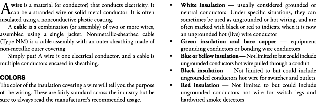 A wire is a material (or conductor) that conducts electricity  It can be a stranded wire or solid metal conductor  It   