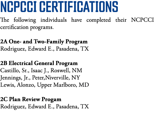 NCPCCI Certifications The following individuals have completed their NCPCCI certification programs  2A One- and Two-F   