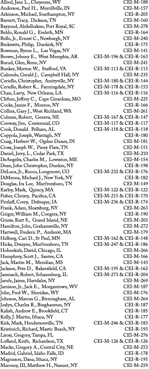 Allred, Jane L , Cheyenne, WY CEI-M-188 Anderson, Paul H , Merrillville, IN CEI-M-157 Arkinson, Michael, Southampton,   
