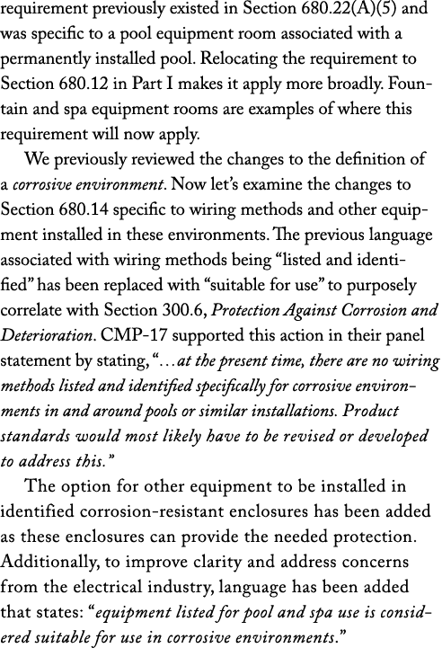 requirement previously existed in Section 680 22(A)(5) and was specific to a pool equipment room associated with a pe   