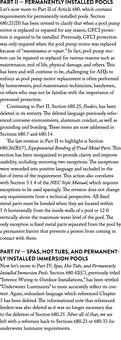 Part II — Permanently Installed Pools Let s now move to Part II of Article 680, which contains requirements for perma   