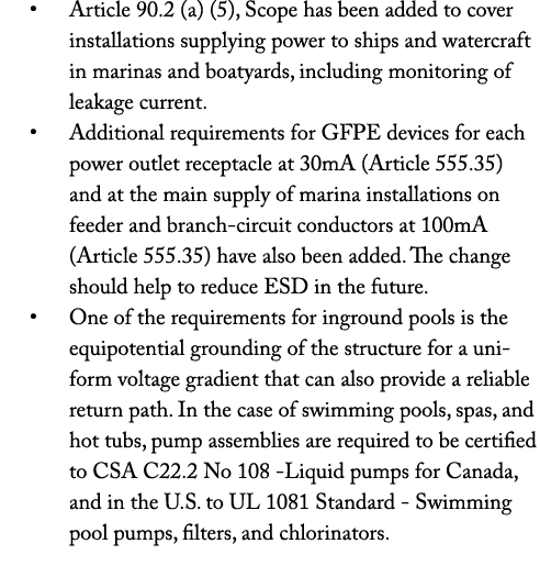   Article 90 2 (a) (5), Scope has been added to cover installations supplying power to ships and watercraft in marina   