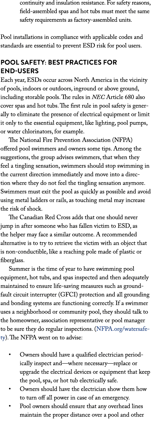 continuity and insulation resistance  For safety reasons, field-assembled spas and hot tubs must meet the same safety   